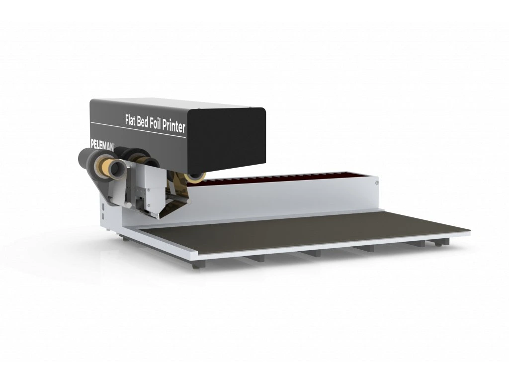 Digital foil stamping machine for foil embossing on a flatbed table