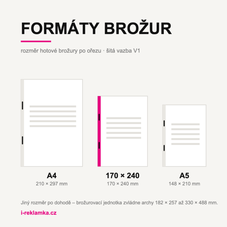 Scale comparison of A4, 170 × 240 mm, and A5 brochure formats