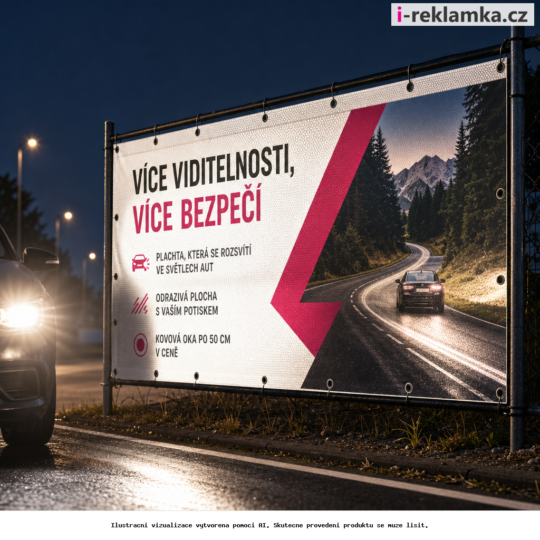 Reflexní banner – odrazivá plachta na míru – Lifestyle – AI vizualizace