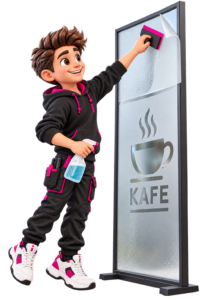 Okenní fólie – maskot Reklamáček