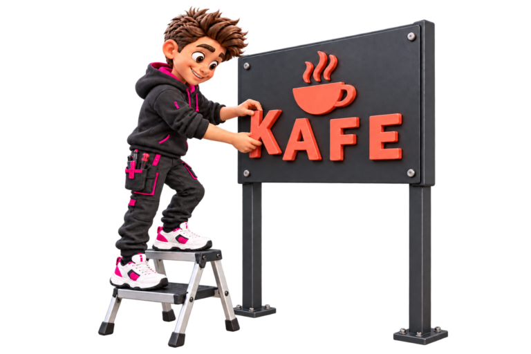 3D nápisy a loga – maskot Reklamáček