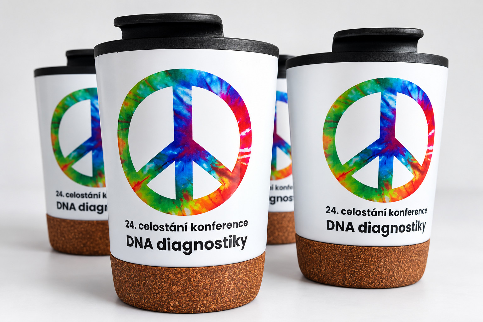 Termohrnky s duhovým motivem konference DNA diagnostiky