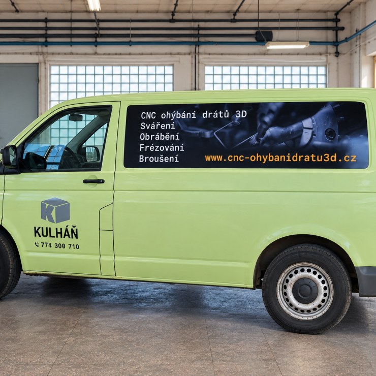 VW Transporter s polepem KULHÁŇ CNC ohýbání drátů