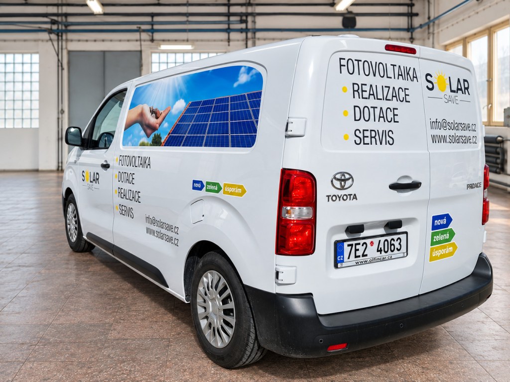 Toyota Proace s polepem Solar Save fotovoltaika