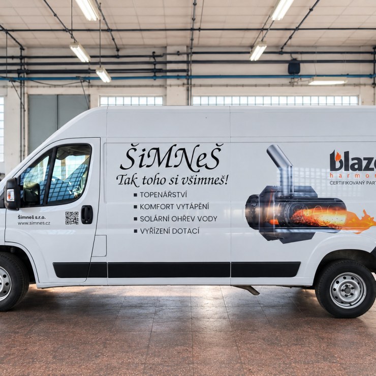Fiat Ducato s polepem ŠIMNEŠ a kotly Blaze