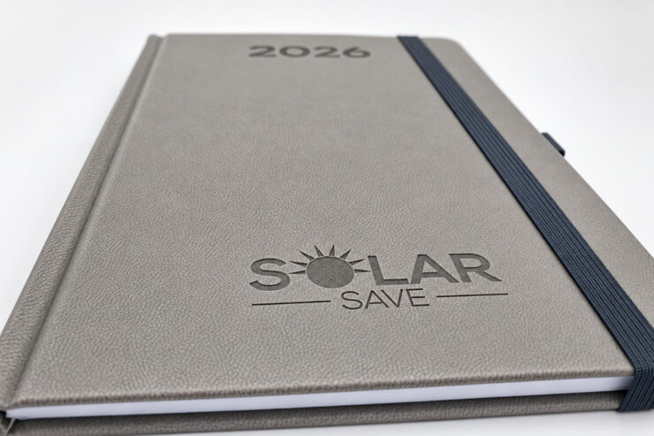 Šedý diář se slepotiskem loga Solar Save