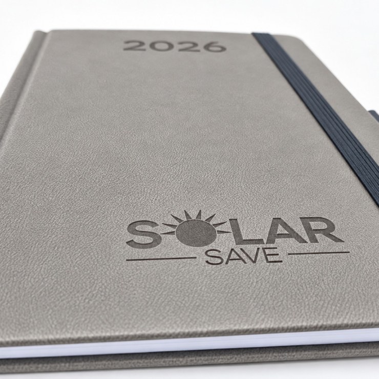 Šedý diář se slepotiskem loga Solar Save