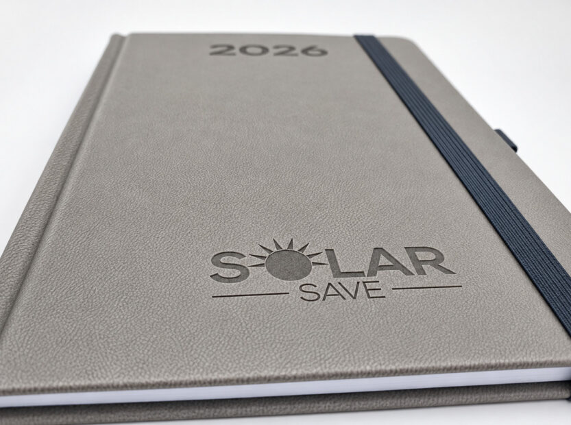 Šedý diář se slepotiskem loga Solar Save