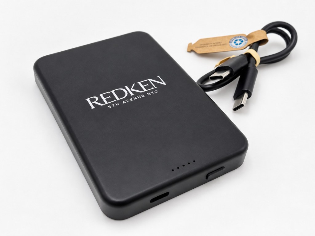 Černá powerbanka s potiskem REDKEN
