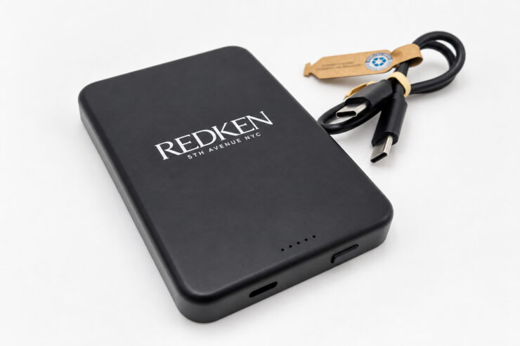 Černá powerbanka s potiskem REDKEN