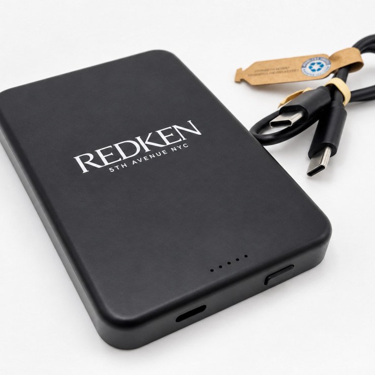 Černá powerbanka s potiskem REDKEN