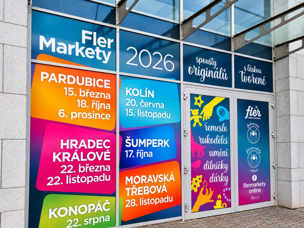 Barevné polepy výloh Fler Markety