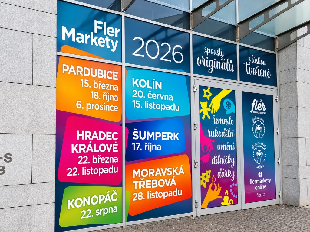 Výlohy s polepem Fler Markety 2026