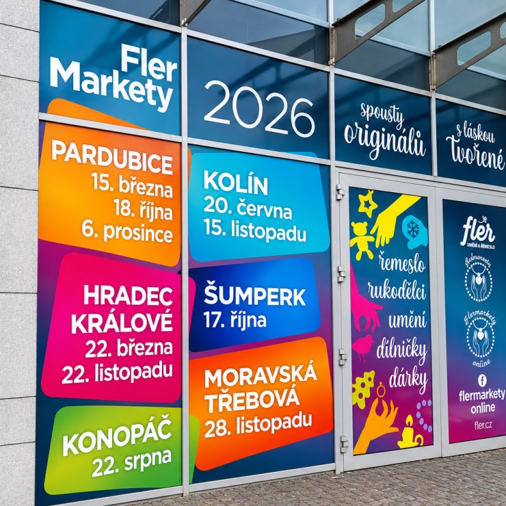 Výlohy s polepem Fler Markety 2026