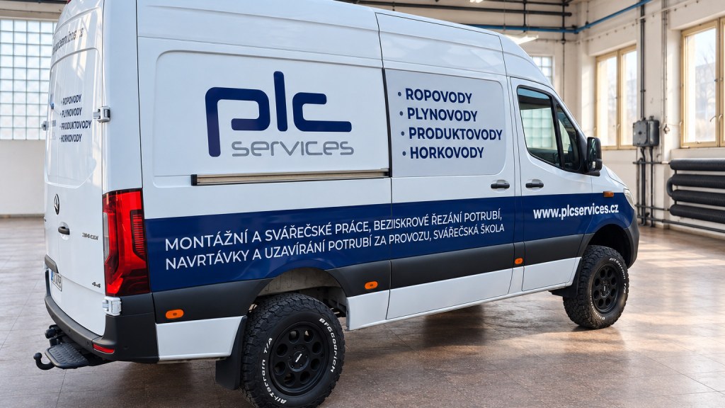 Valník VW Crafter s polepem plc services