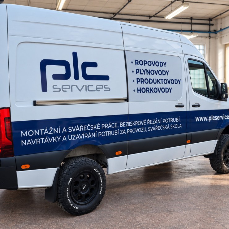 Valník VW Crafter s polepem plc services