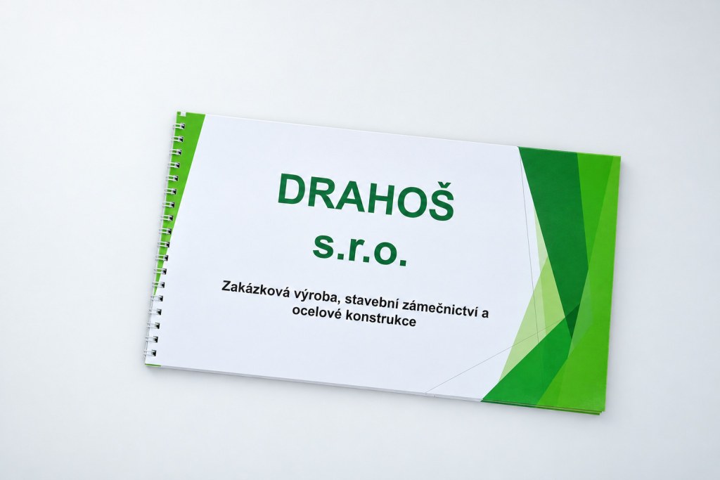 Poznámkový blok Drahoš s.r.o. se zelenou grafikou