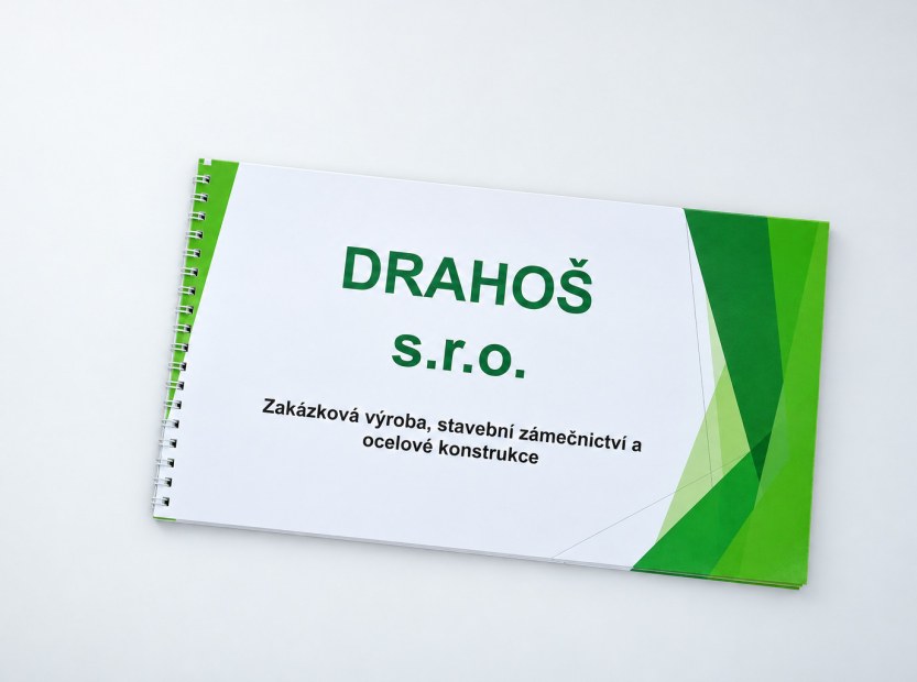 Poznámkový blok Drahoš s.r.o. se zelenou grafikou