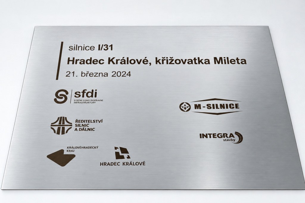 Pamětní deska s logy zhotovitelů – detail