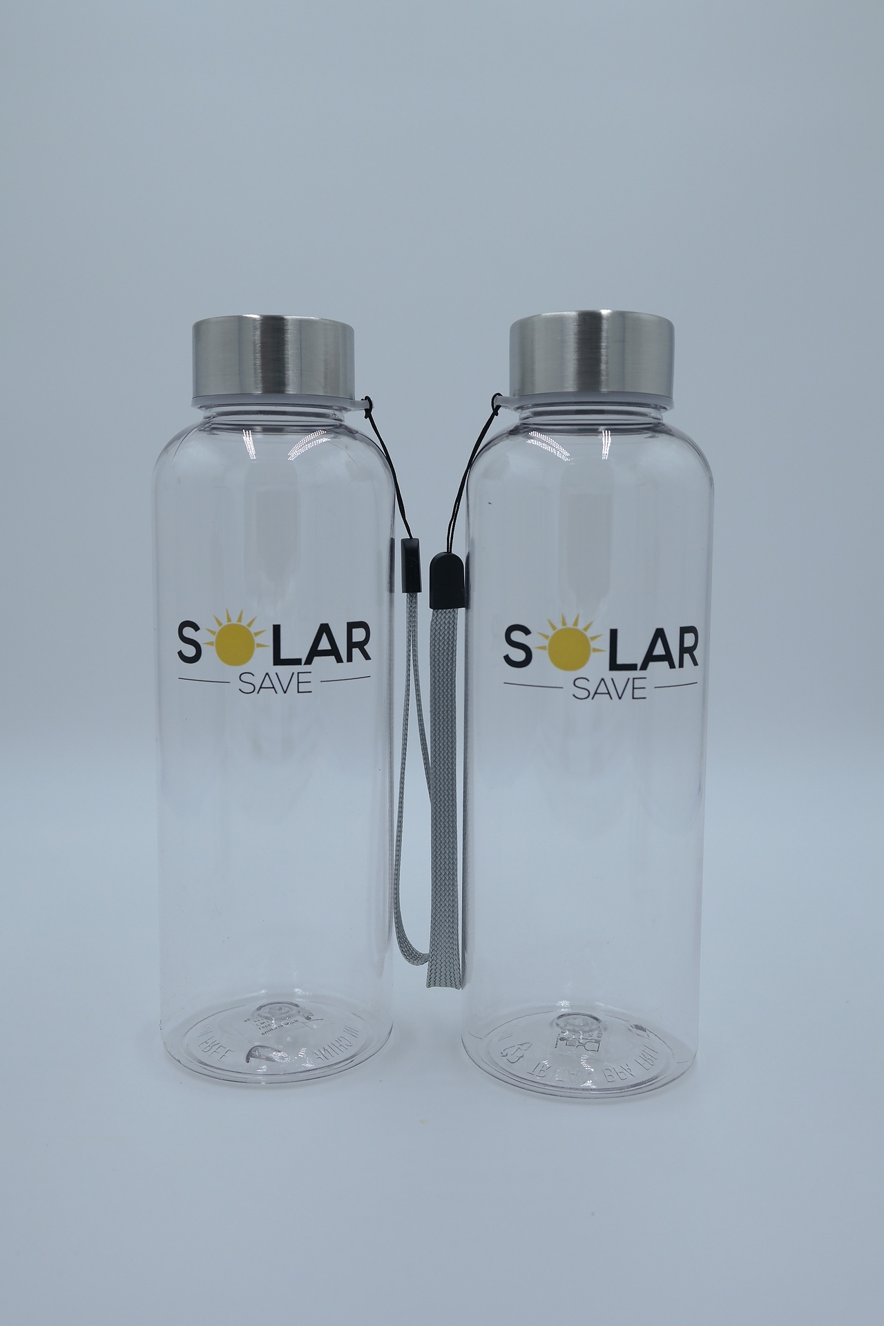 Čiré lahve s barevným logem Solar Save