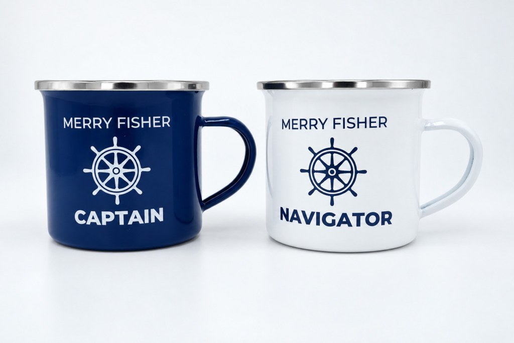 Smaltované plecháčky Merry Fisher Captain a Navigator