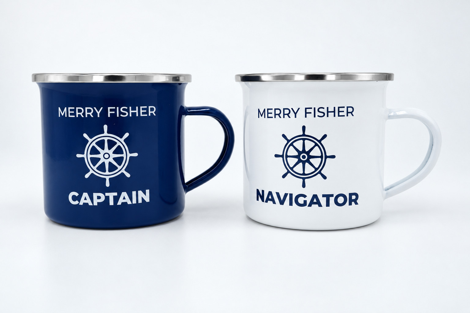 Smaltované plecháčky Merry Fisher Captain a Navigator